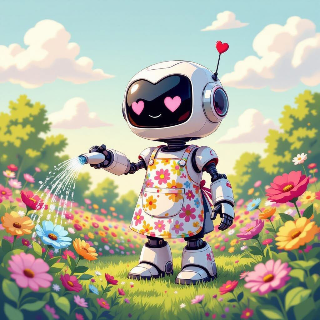 Robot Gardener in a Vibrant Digital Painting