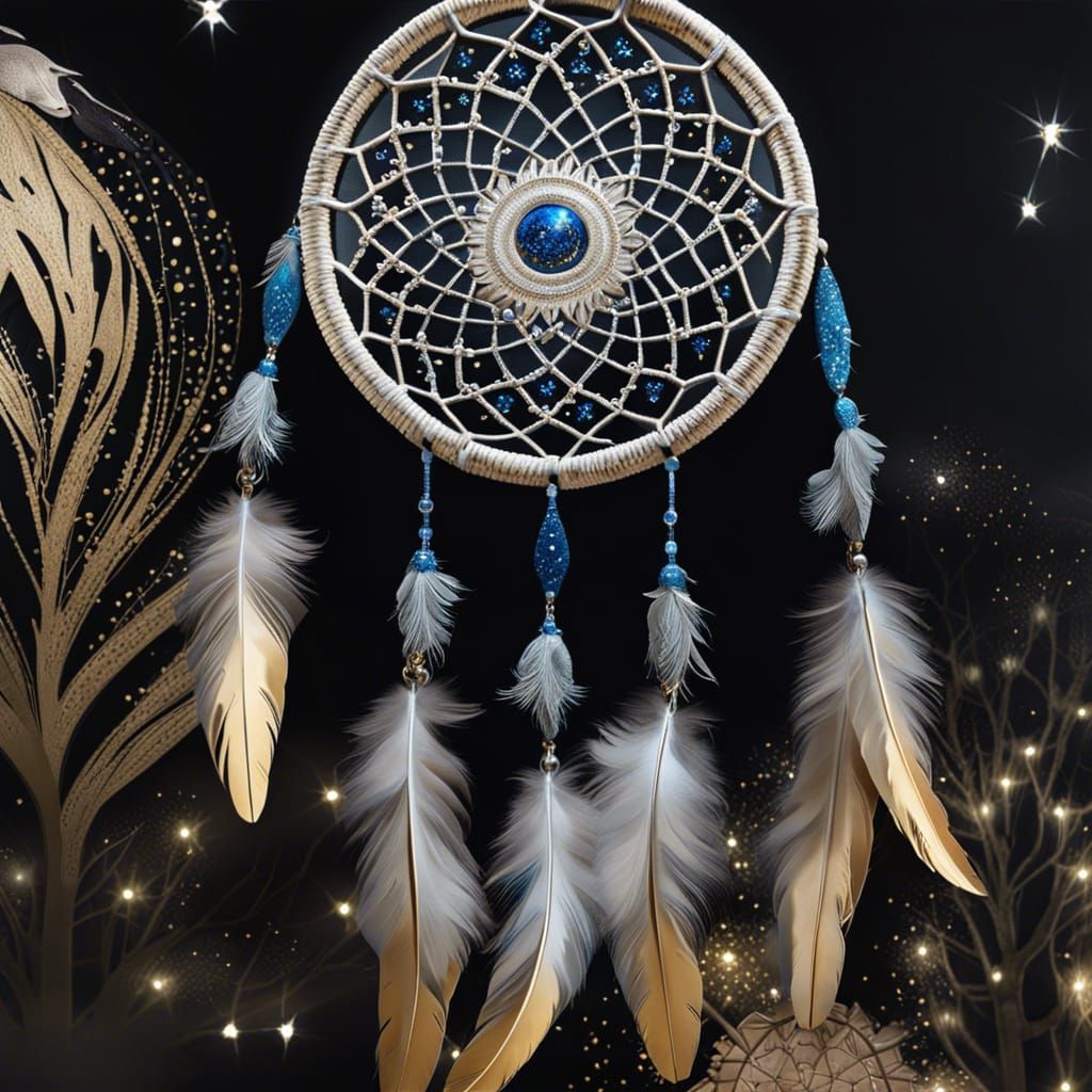 Dreamcatcher in Night Sky: Digital Art