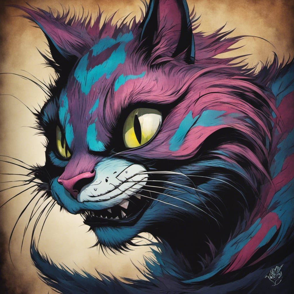 Cheshire Cat in Inkpunk Style with Cel-Shading