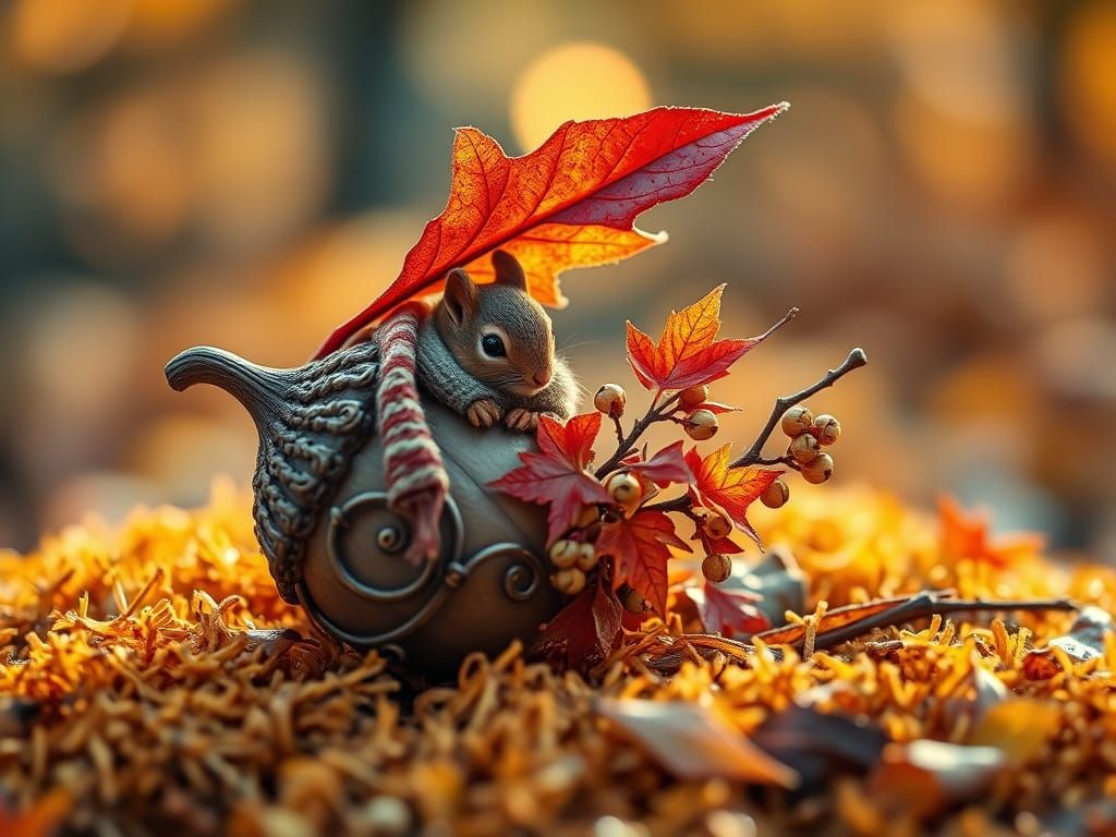 Tiny Squirrel in Autumn Garden Biodome