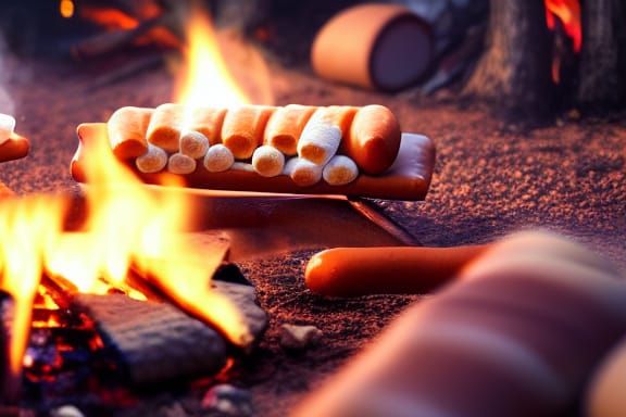 Campfire Feast: Hotdogs and S'mores in Hyperreal Detail