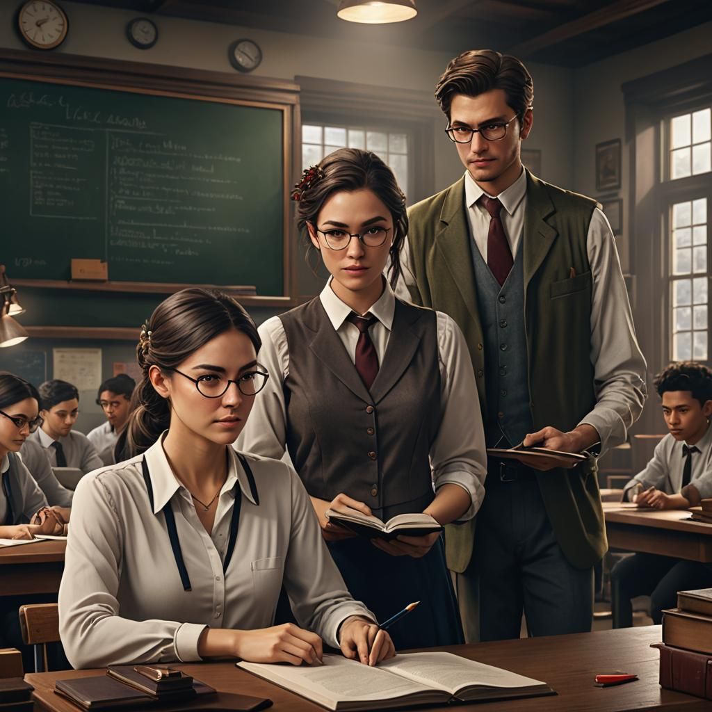 Hyperrealistic Classroom Scene with Teachers and Students