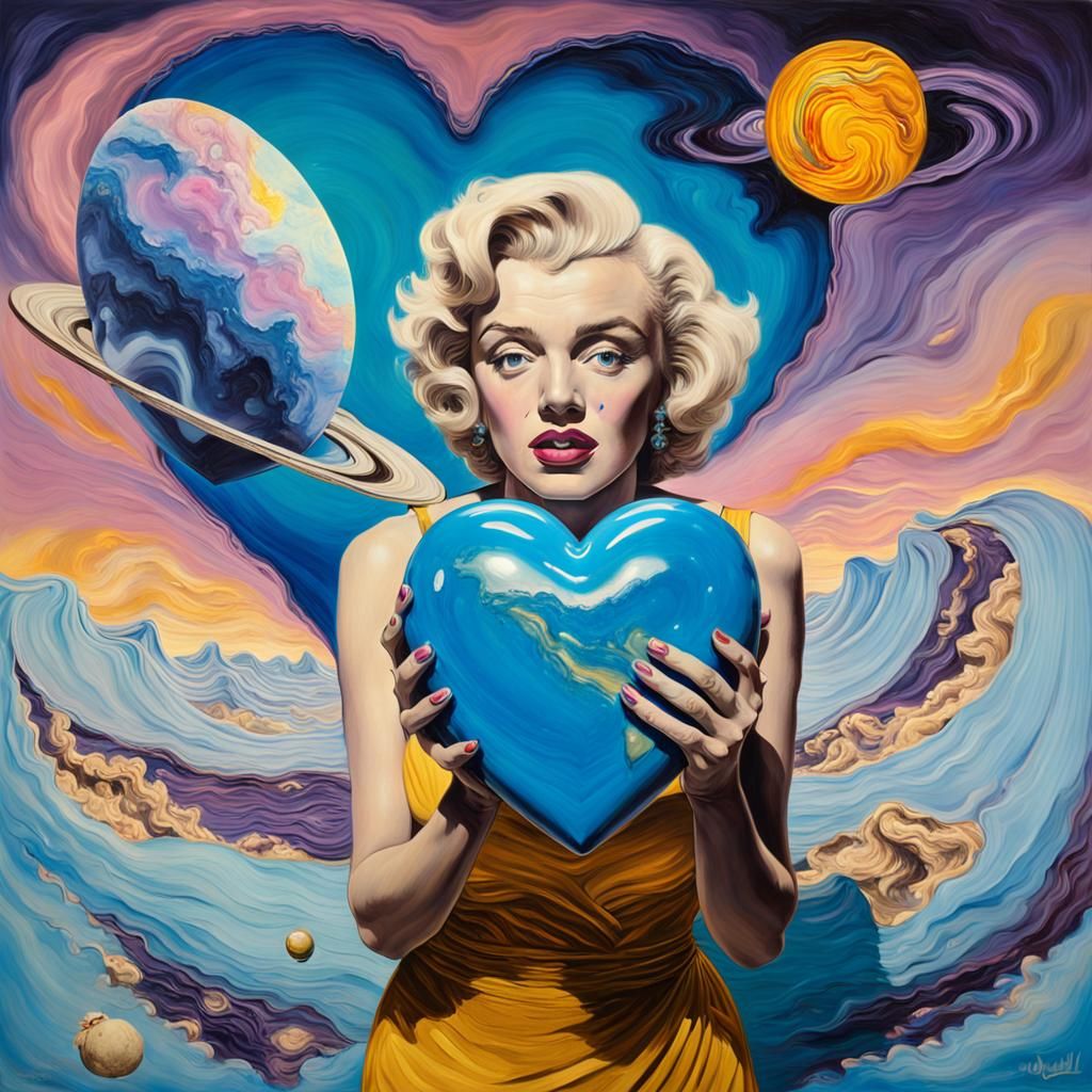 Surreal Marilyn Monroe Floating in a Melting Saturn Landscap...