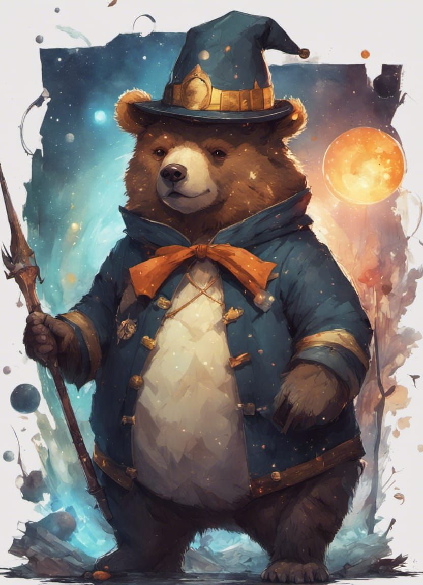 Wizard Bear Cub in Space, Digital Art