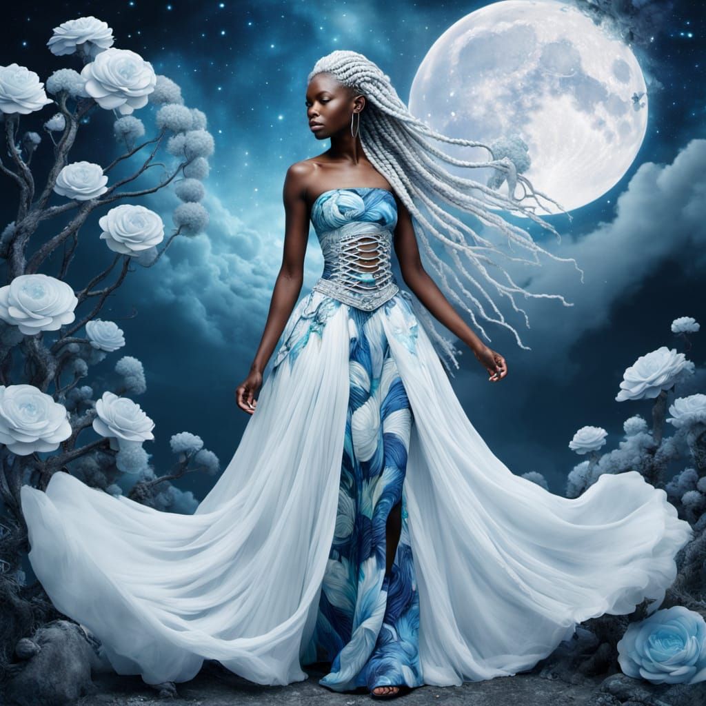 Surreal African Woman in Icy Floral Gown