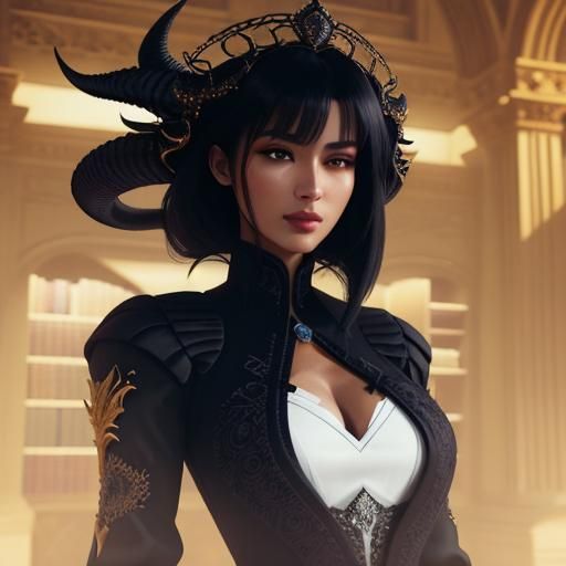 Hyper-Realistic Portrait of Woman in Grand Library