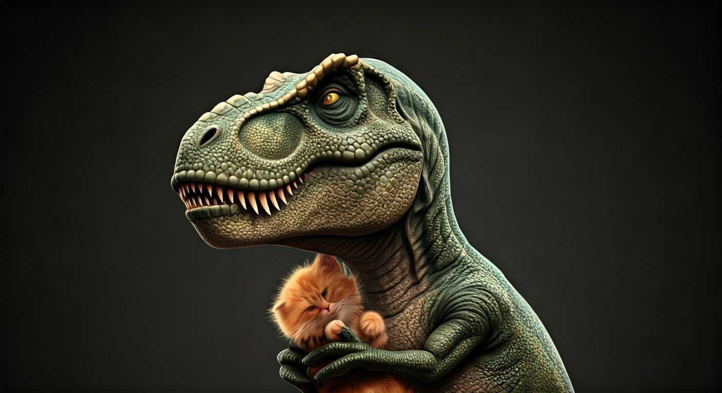 T-Rex Gently Holds Sleeping Kitten