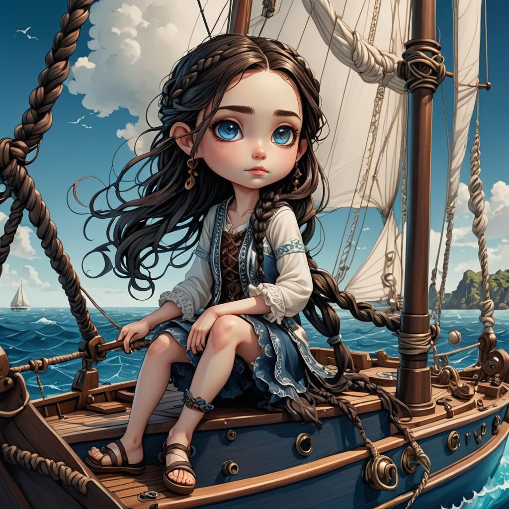 Chibi Girl on Sailboat in Burton-esque Style