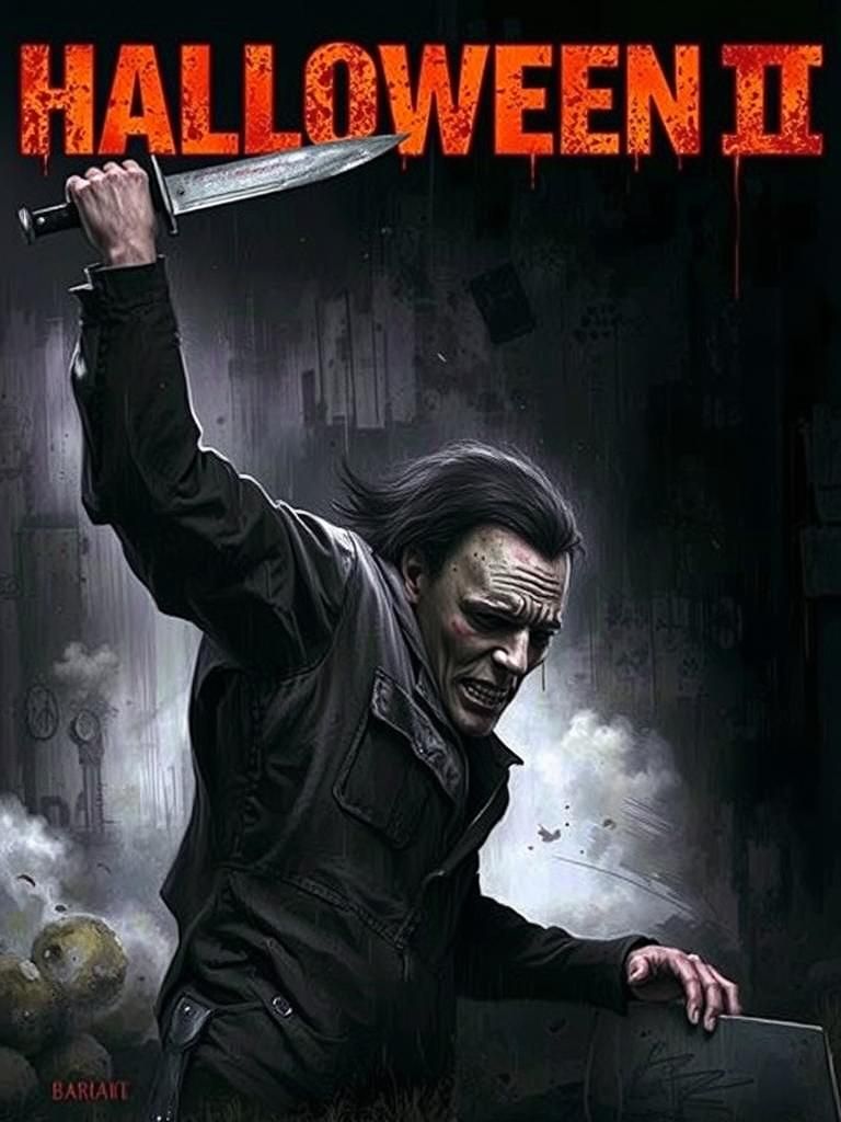 Ominous Portrait of Michael Myers in Horror-Noir Style