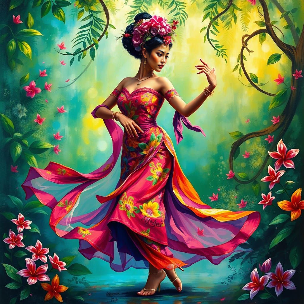 Vibrant Enchanted Forest Scene in Expressive Brushstrokes