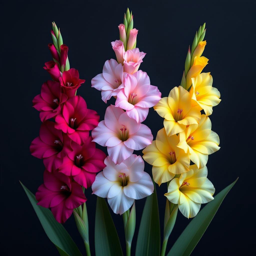 Hyperrealistic Gladiolus Flowers Botanical Illustration