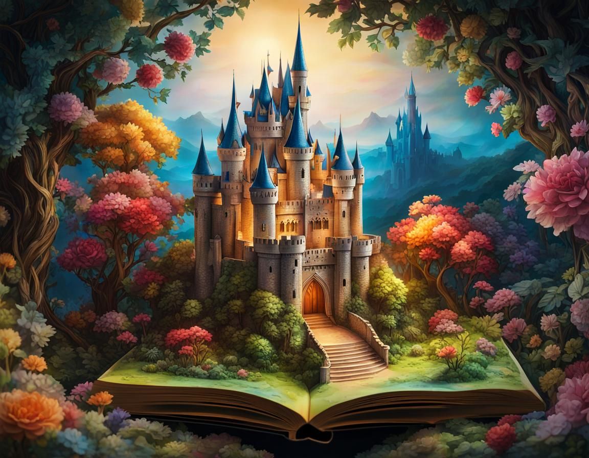 Fantastical Pop-Up Book Castle in Fairy Tale Style