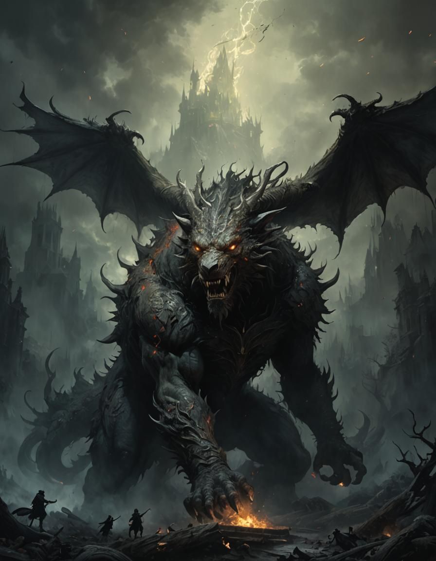 Menacing Hybrid Beast in Dark Fantasy Style