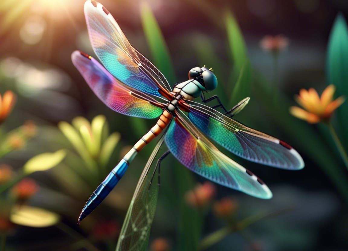 Colorful Dragonfly in Flight: Photorealistic 8K