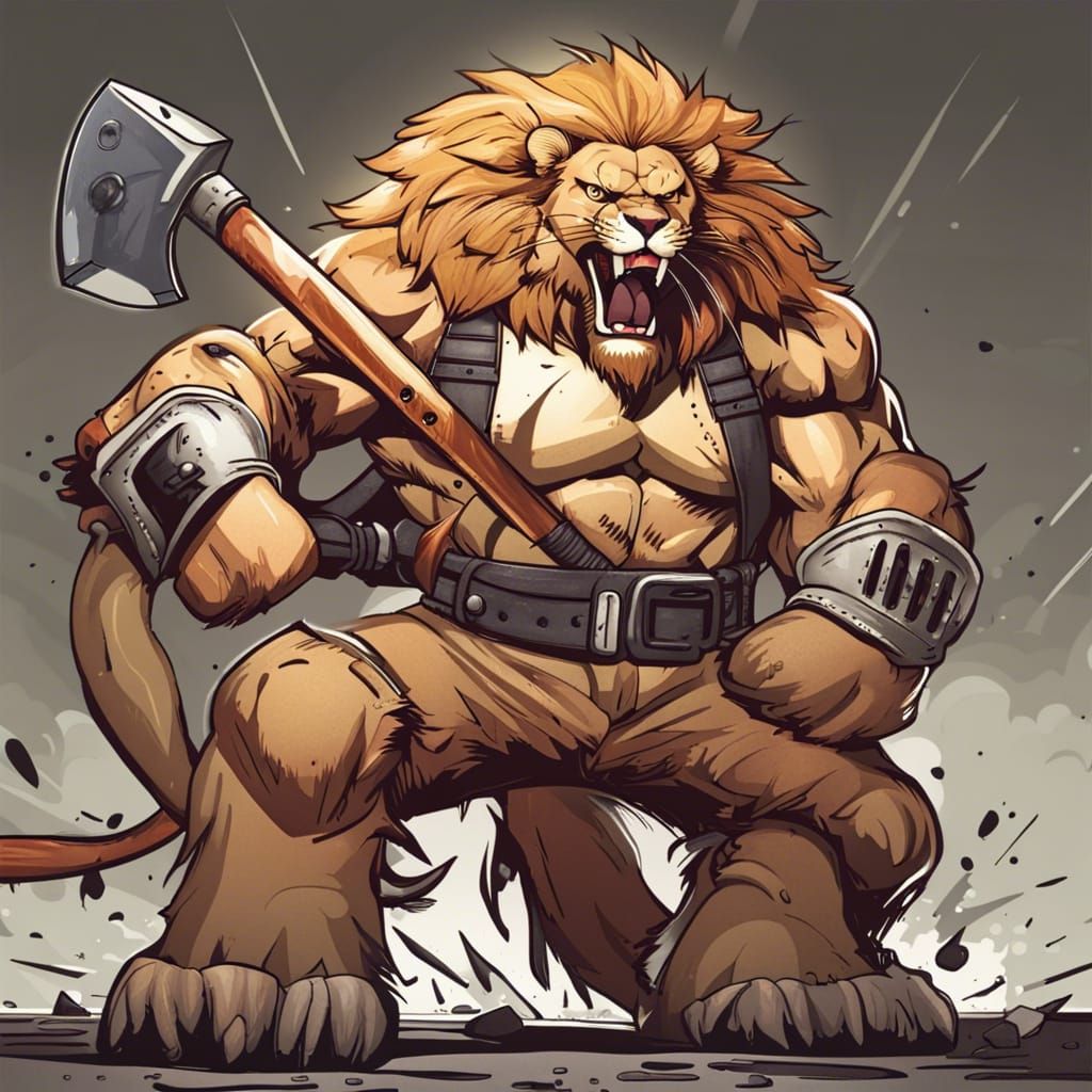 Muscular Lion Fireman in Vectorecore Comic Art