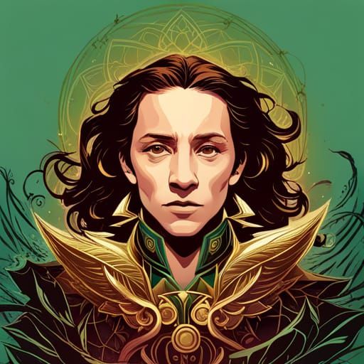 Loki Digital Painting with Golden Outlines