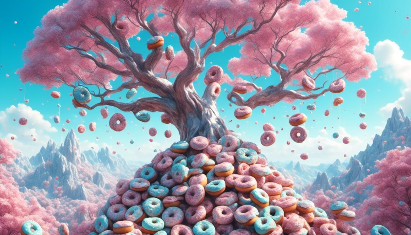 Donut Tree in Pastel Fantasy Valley