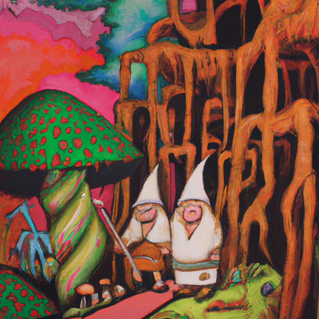 Dwarven Wizards Explore Alien Jungle Ruins: Surreal Art