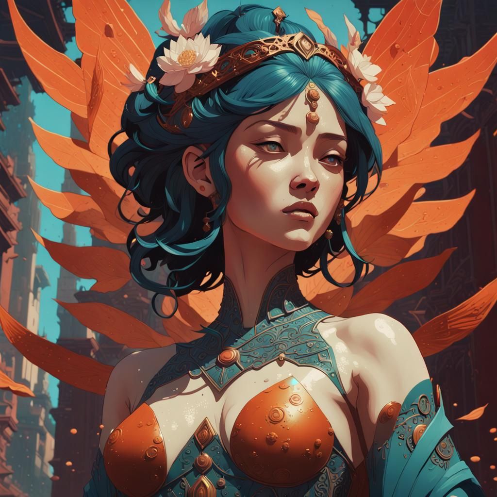 Dramatic Lotus Goddess Portrait in Detailed Matte Painting