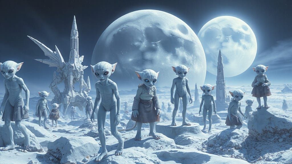 Alien Inhabitants of Futuristic Moon Cities