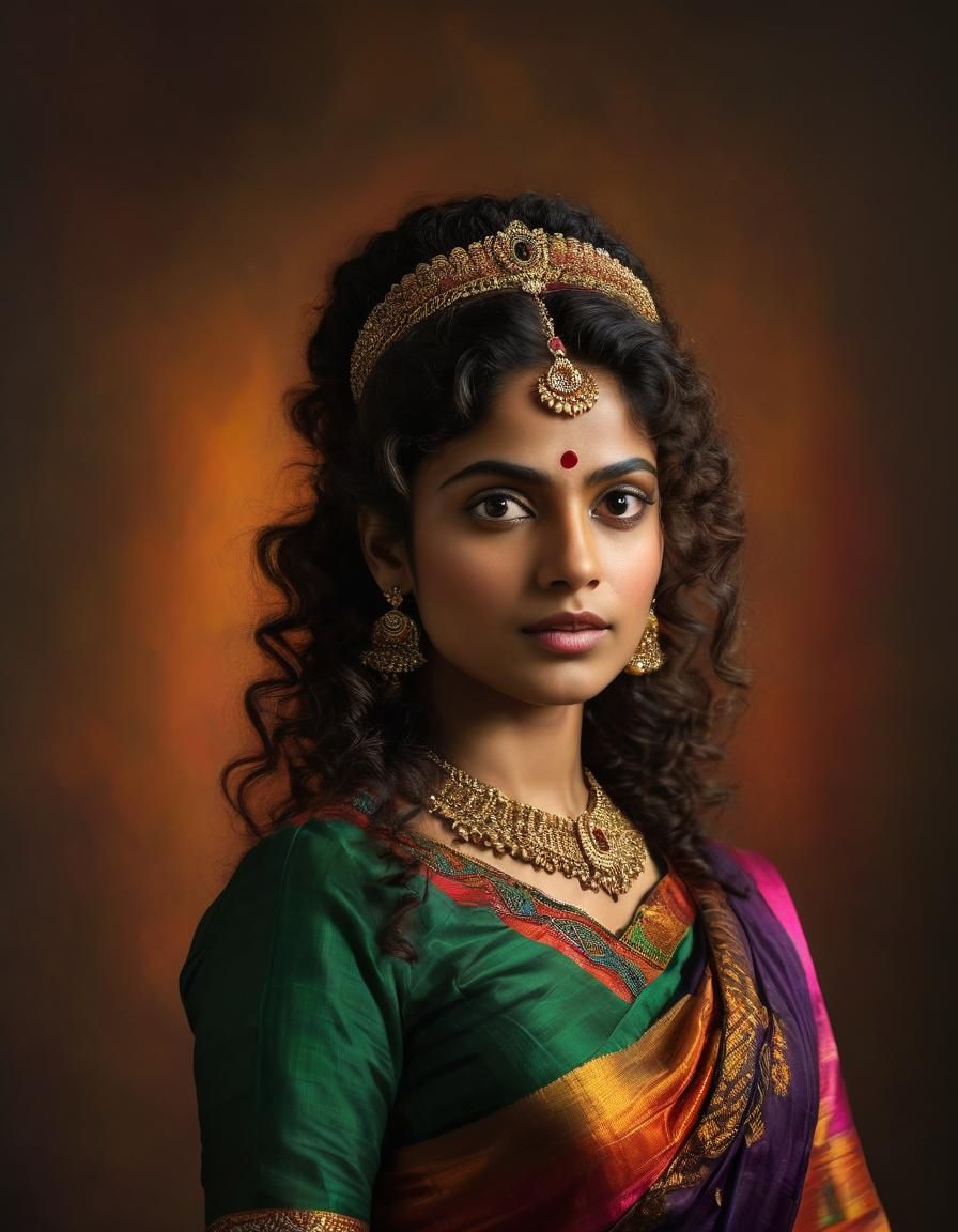 Woman in Sari: Vibrant Oil Painting Portrait