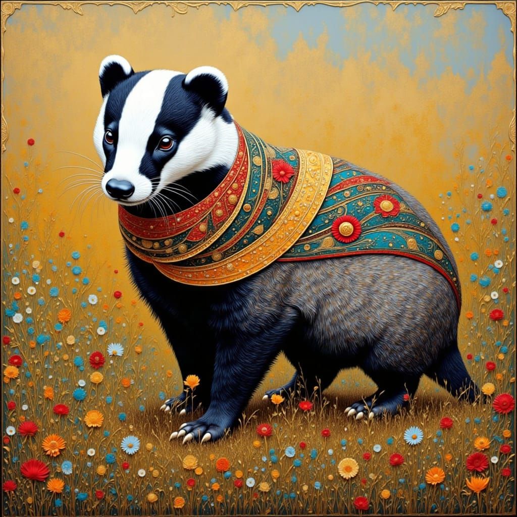 Badger in Art Nouveau Grassland