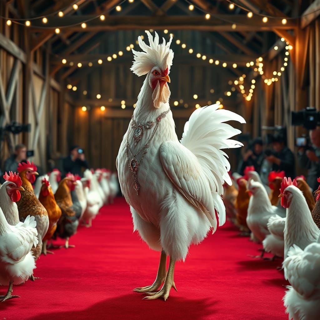 Glamorous White Chicken Struts Down the Red Carpet