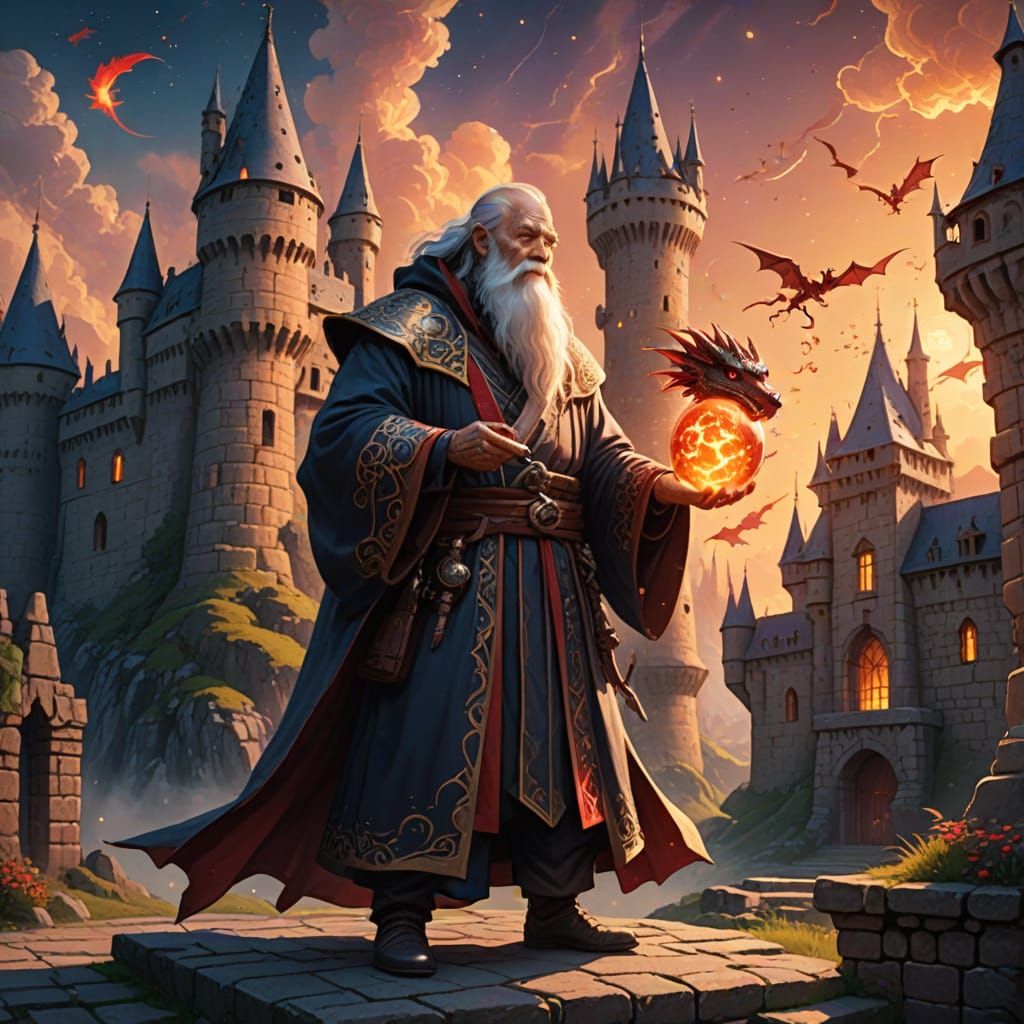Ancient Wizard Embarks on Timeless Quest with Red Dragon Com...