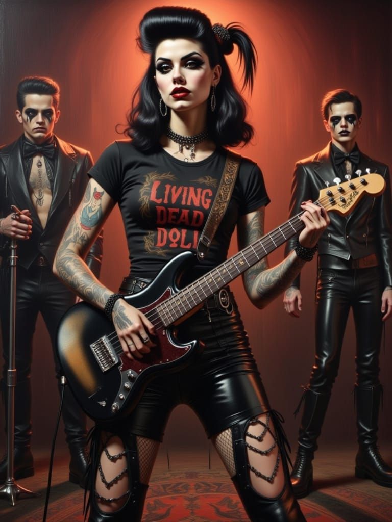 Retro Psychobilly Pin-Up in Oil and Gouache