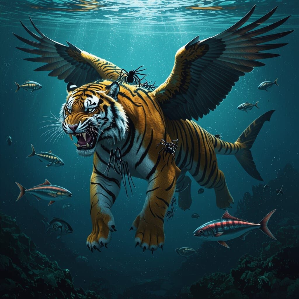 Majestic Hybrid Creature in Murky Underwater Scene