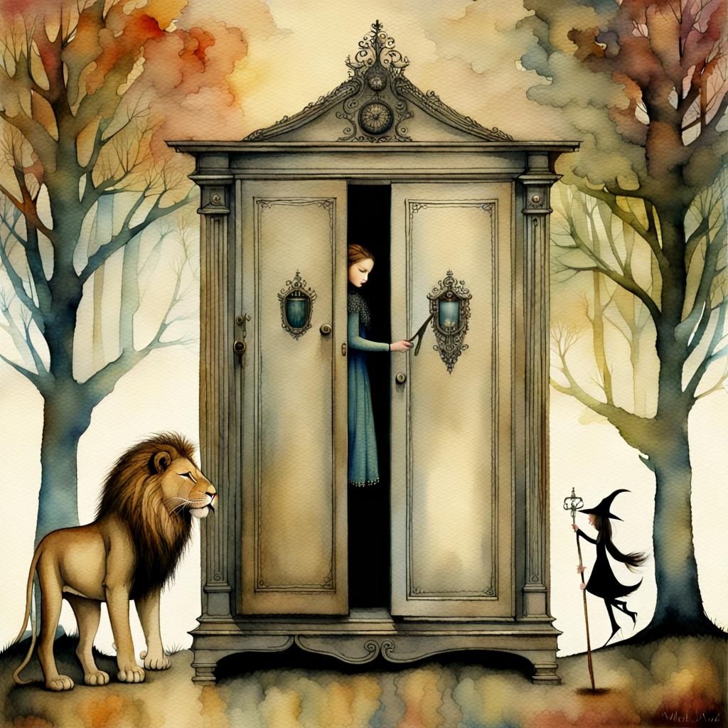 Lion, Witch, Wardrobe in Watercolor Style