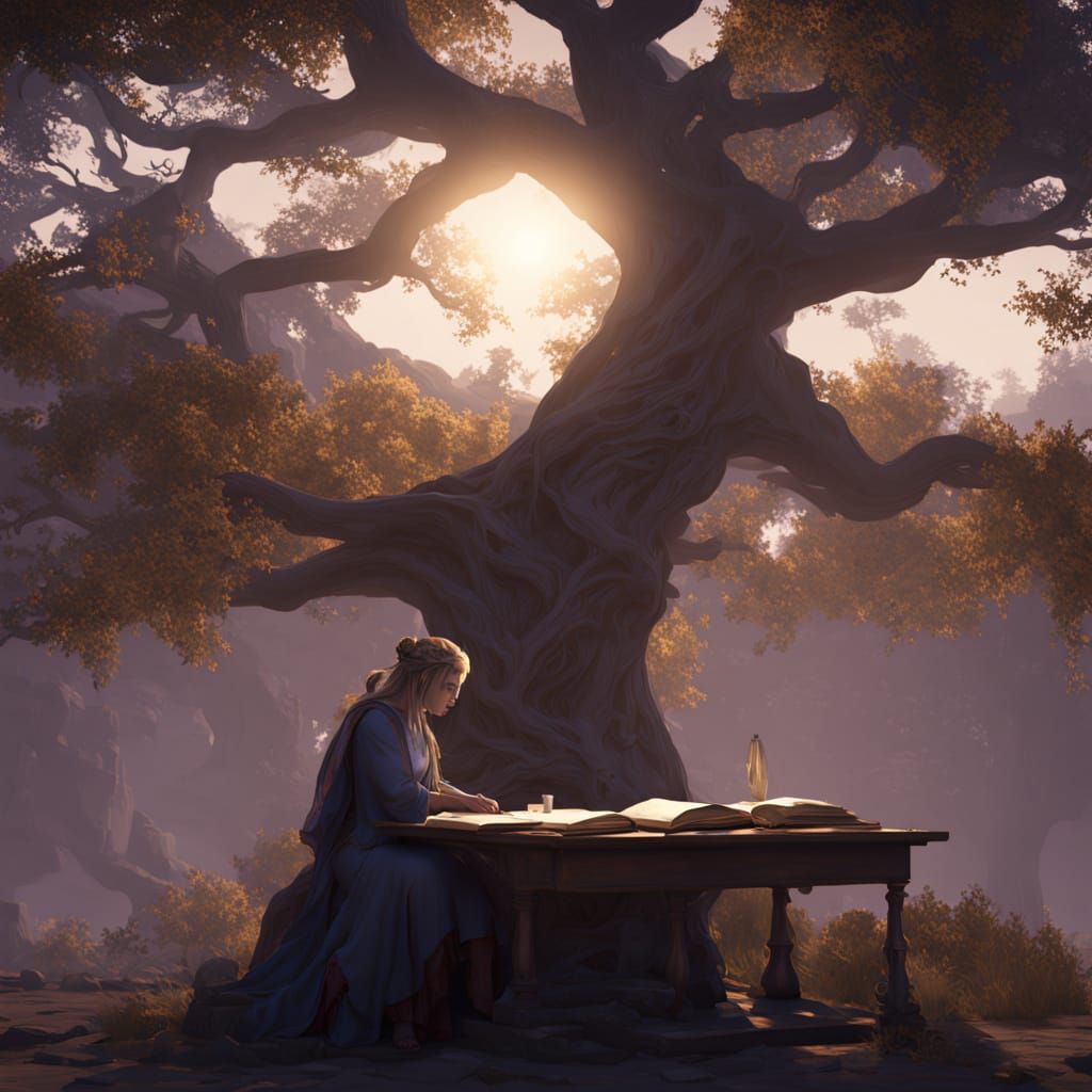 Celestial Librarian Restoring Cosmic Tome in Surreal Digital...