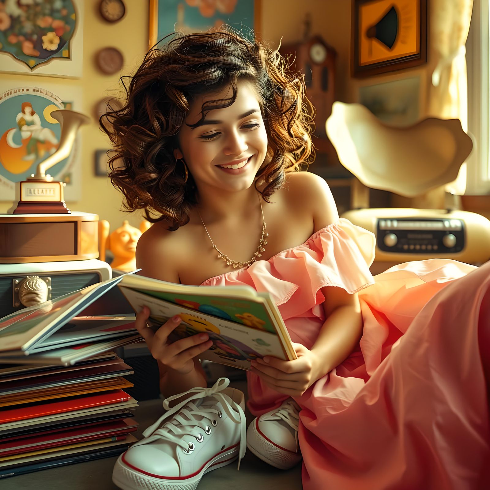 1950s Teen Girl Listening to Records