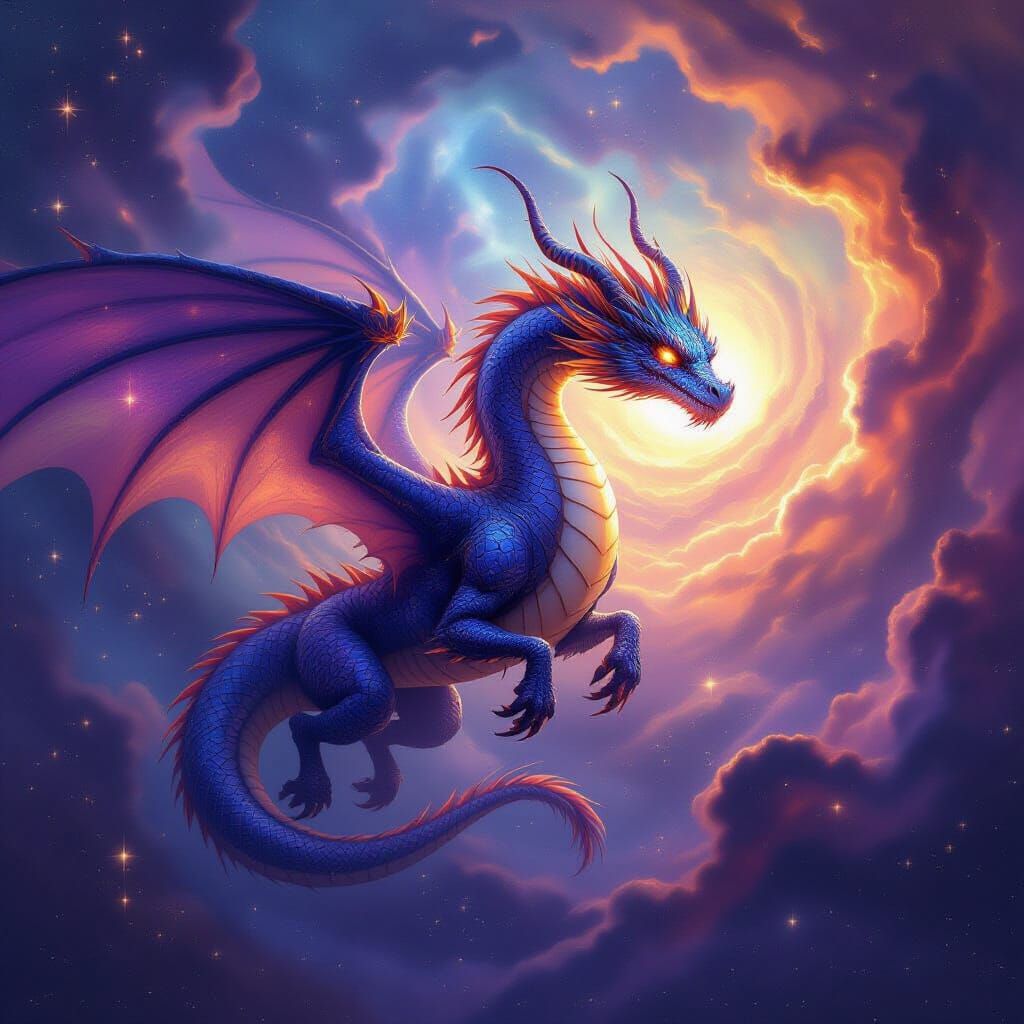Majestic Celestial Dragon Soaring Through Cosmic Nebula