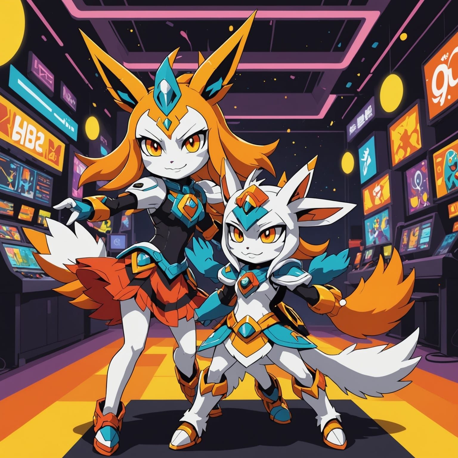 Gatomon and Midna Dancing in Nightclub, Digital Art