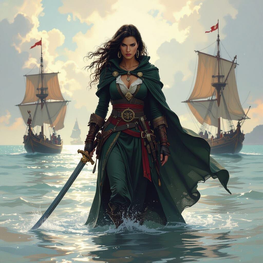 Grainne O'Malley: Pirate Queen in a Sun-Drenched Seascape