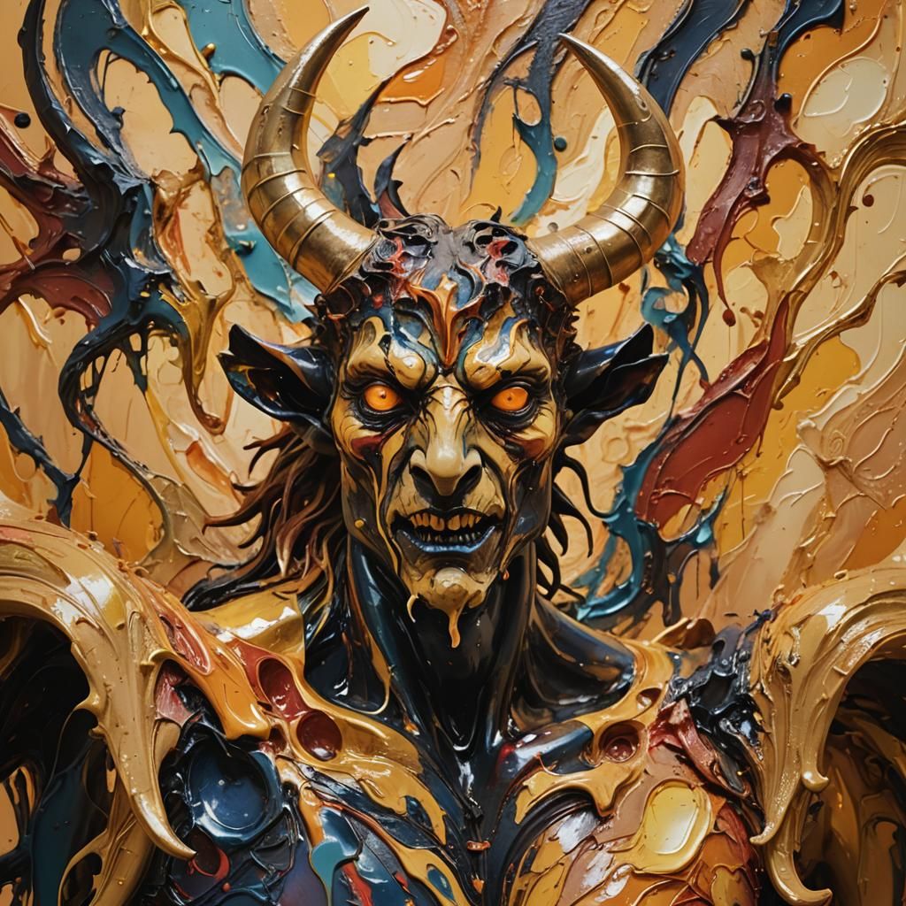 Demons in Golden Light, Abstract Expressionism Portrait