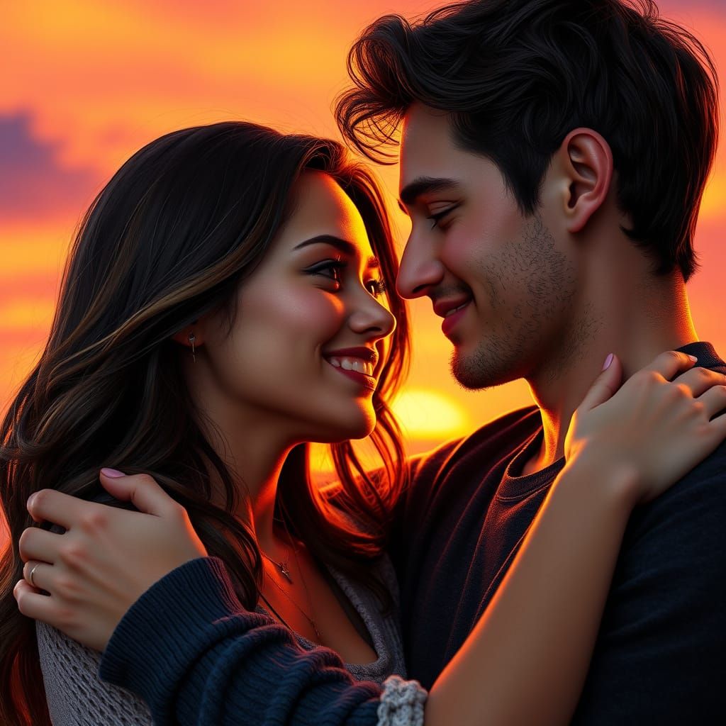 Eternal Love Portrait in Vibrant Sunset Colors