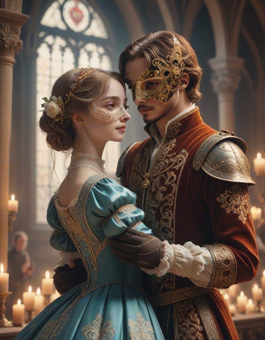 14th Century Ballroom Masquerade in Cool Anime Romanticism