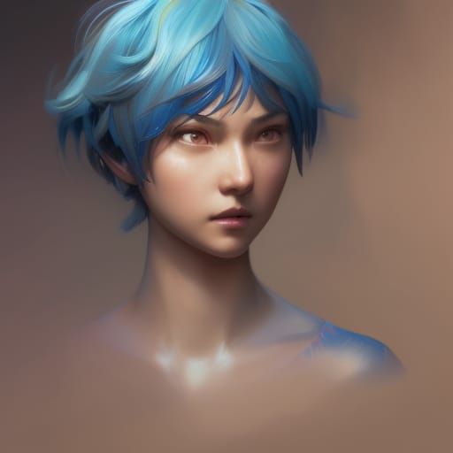 Asian Elf Girl Portrait in Art Nouveau Style