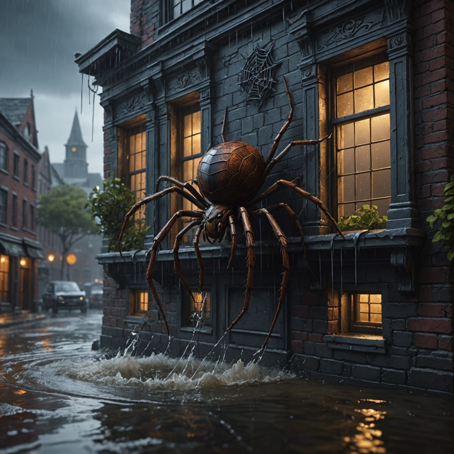 Incy Wincy Spider Washed Away: Detailed Matte Painting