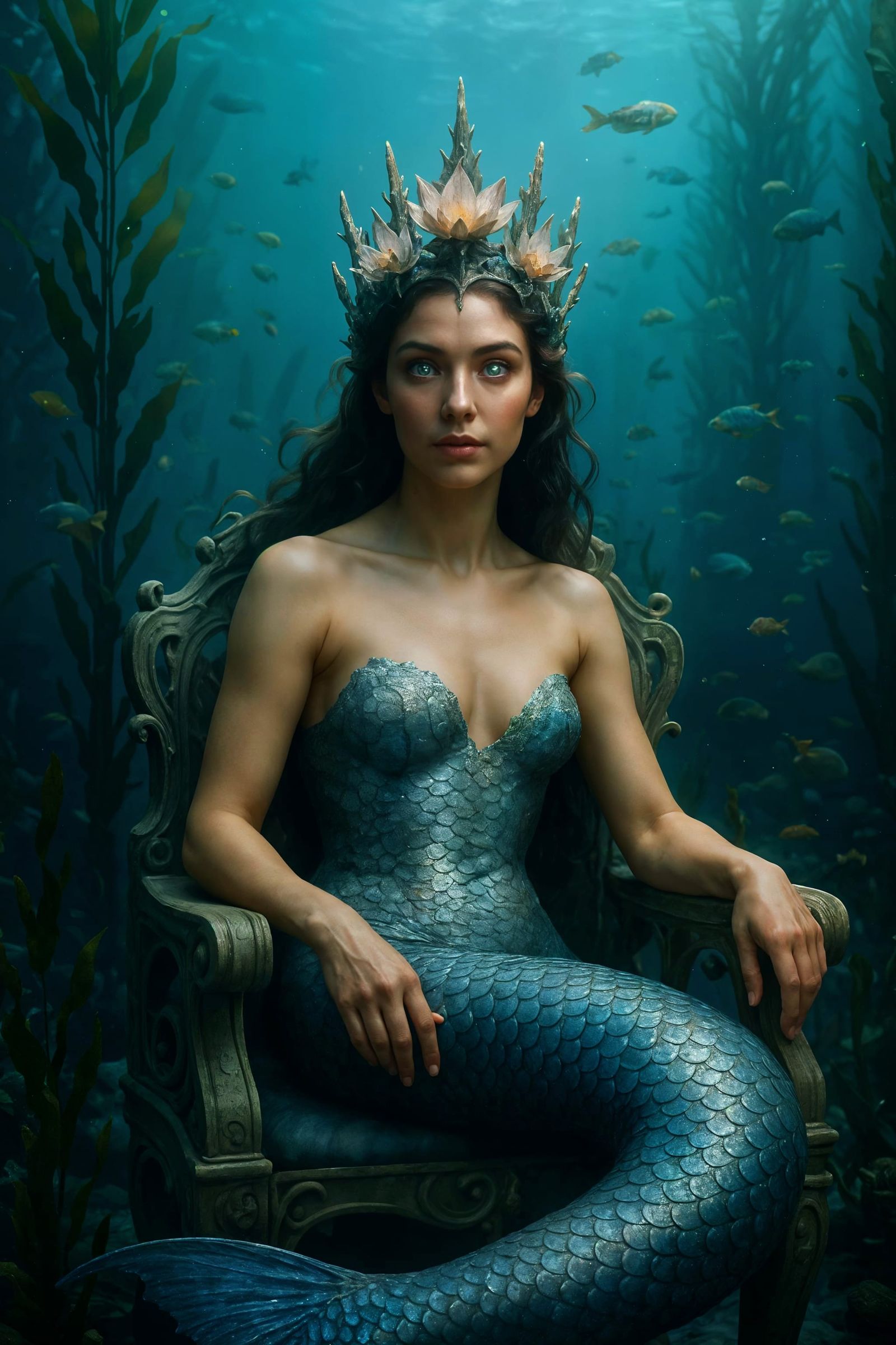 Majestic Mermaid Queen in Underwater Kingdom