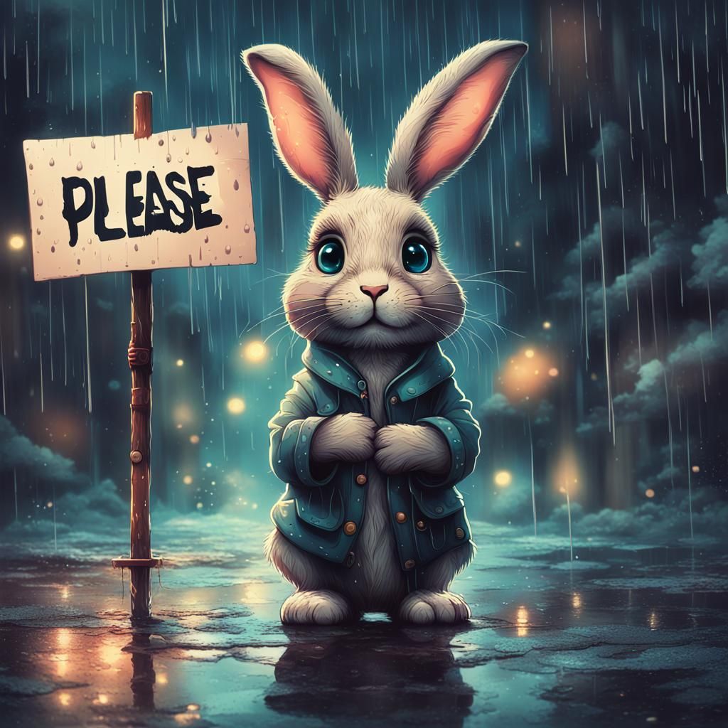 Sad Bunny Asks for Likes: Digital Fine Art