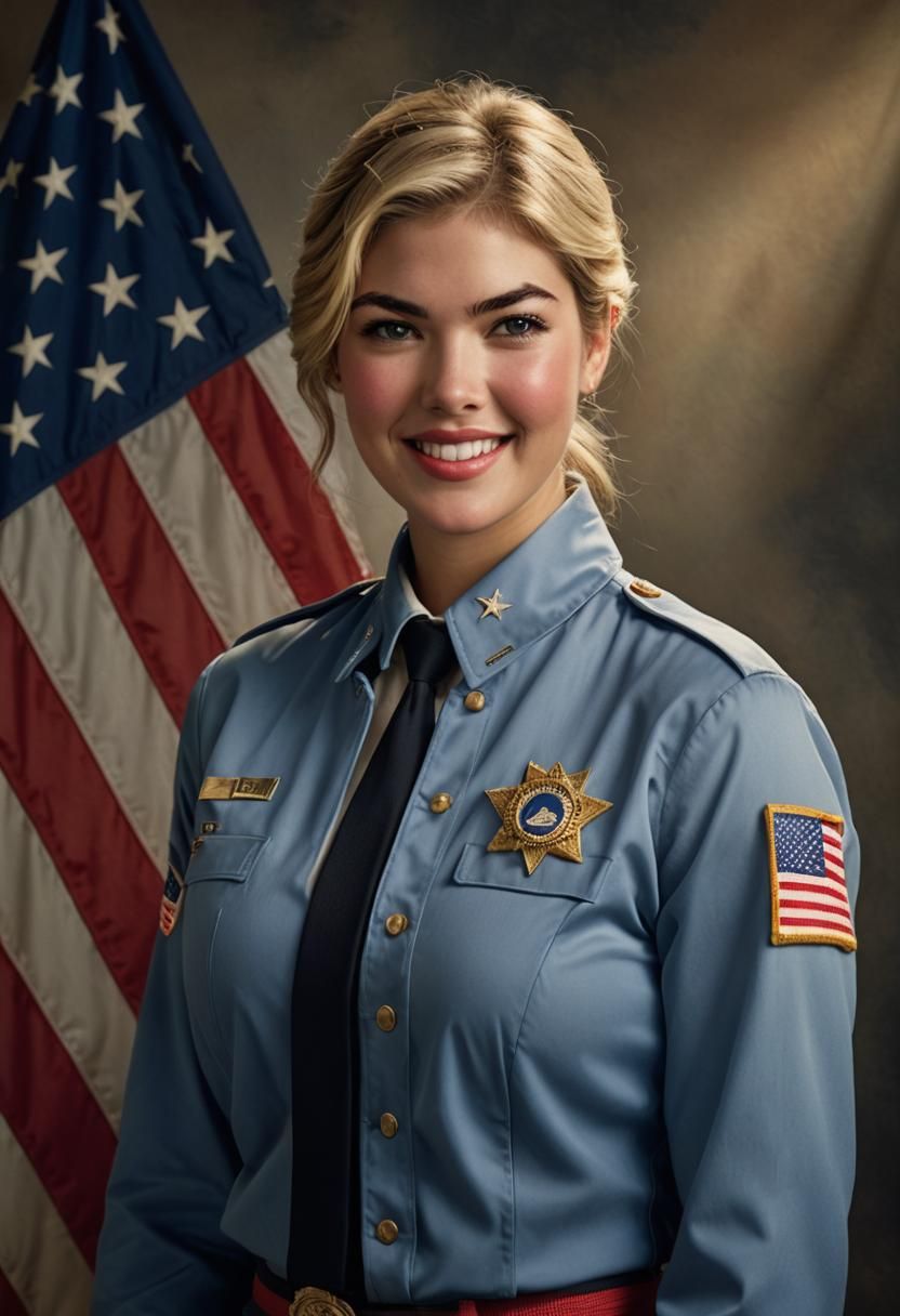 Sheriff Portrait with American Flag in Photorealistic Style
