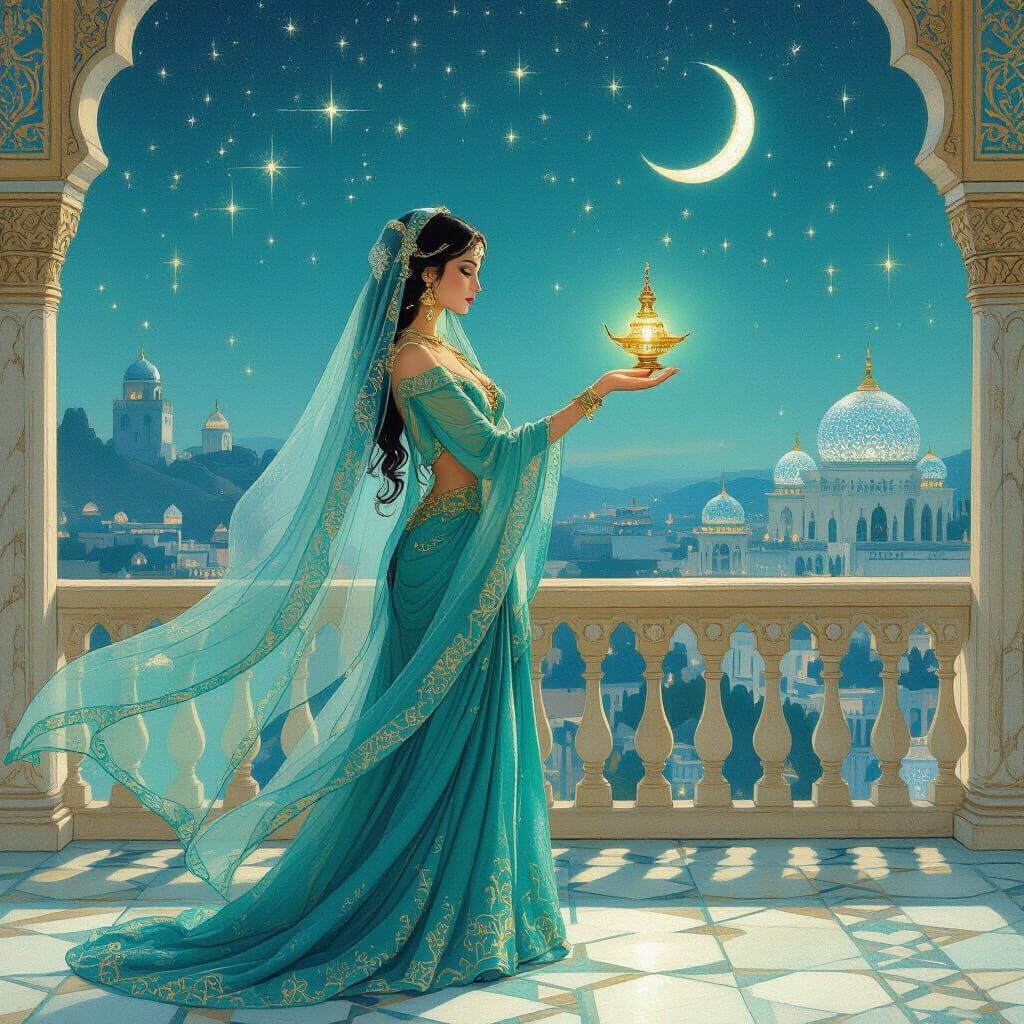 Jasmine on Balcony with Floating Crystal Lamp