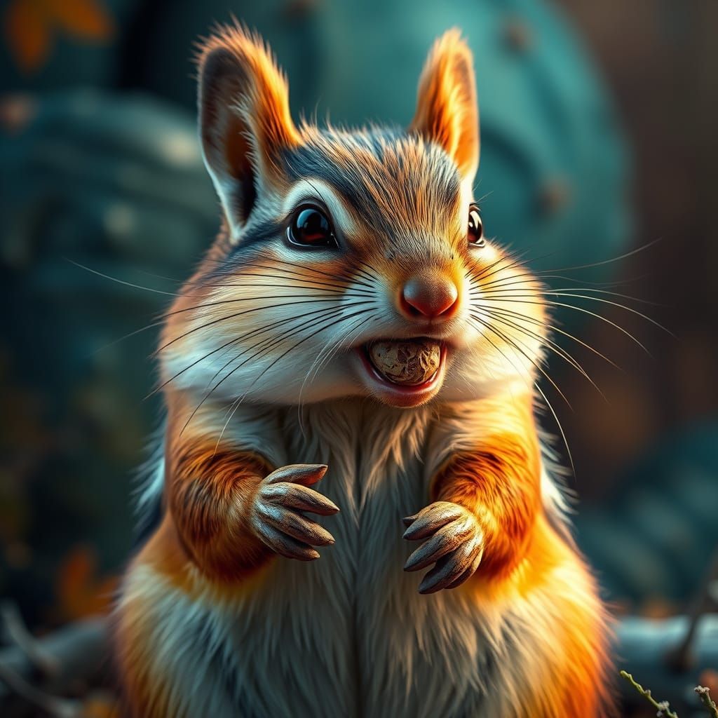 Chipmunk with Nuts: Hyperrealistic Digital Art