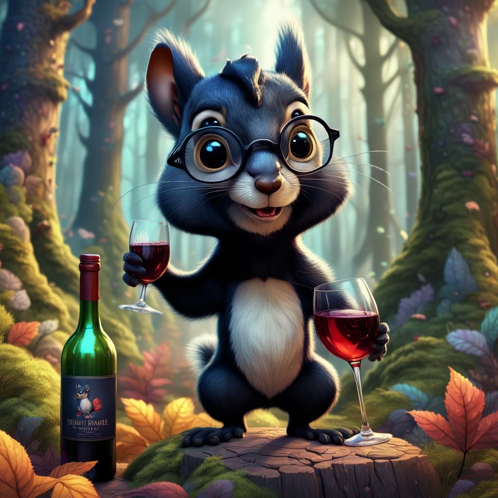 Squirrel enjoying a glass of wine