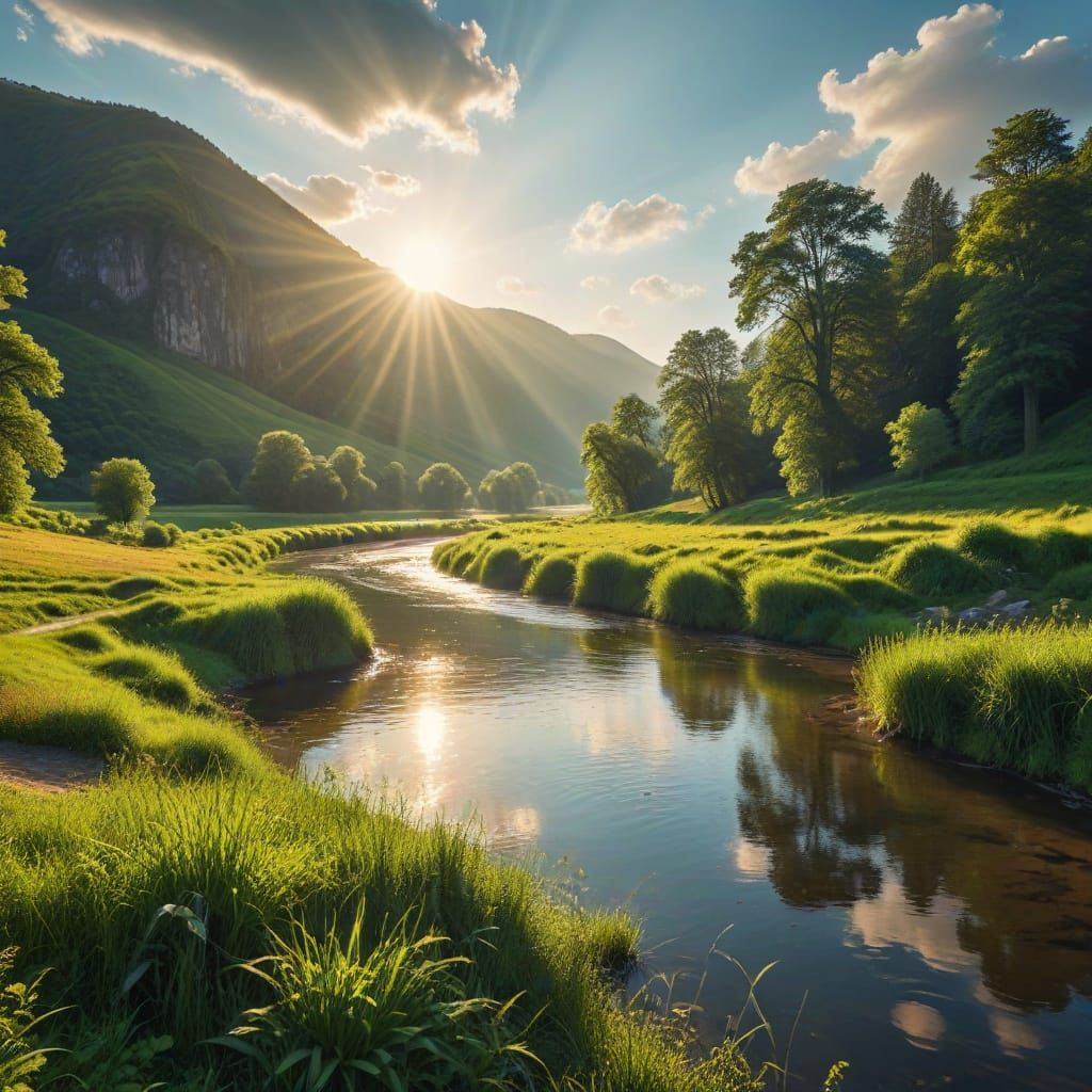 Serene River Valley: Panoramic Landscape Photography