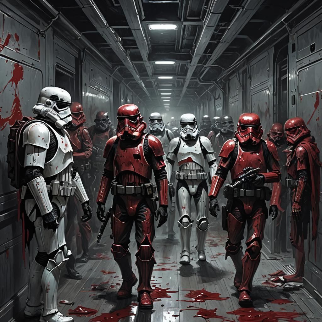 Zombie Stormtroopers in Starship Hallway: Horror Art