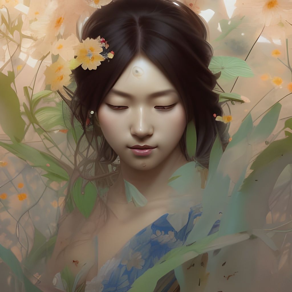 Flower Goddess Portrait in Digital Art Style